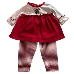 Ellemenno Christmas Girls Shirt Pants Outfit Candy Cane Size 3/6 Months